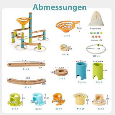 COSTWAY Murmelbahn Bambus 106 tlg. Spielzeugset Набор игрушек Marble Run Bamboo из 106 предметов