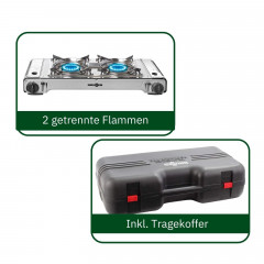 BRUNNER BRUNNER Gaskocher Gaskocher Devil Double Campingkocher, 2-flammig Kochfeld 30mBar 2 x 2,2KW  Газовая плита BRUNNER газовая плита Devil Двойная походная плита, варочная панель с 2 конфорками, 30 мбар, 2 x 2,2 кВт