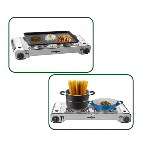 BRUNNER BRUNNER Gaskocher Gaskocher Devil Double Campingkocher, 2-flammig Kochfeld 30mBar 2 x 2,2KW  Газовая плита BRUNNER газовая плита Devil Двойная походная плита, варочная панель с 2 конфорками, 30 мбар, 2 x 2,2 кВт