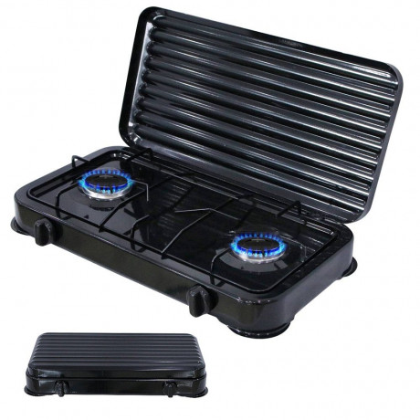 Mucola Mucola Gaskocher Campingkocher 2 flammig Gaskocher Camping Kochfeld Metall Gasbrenner, (1-St), Flamme stufenlos regulierbar durch Drehknopf  Газовая плита Mucola, походная плита, 2 пламени, газовая плита, походная плита, металлическая газовая горел