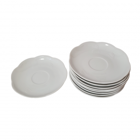 Набор тарелок винтажный Schumann, белый фарфор с фактурным узором, 9 шт х 15 x 2,5 см, Германия, 1960-70гг.