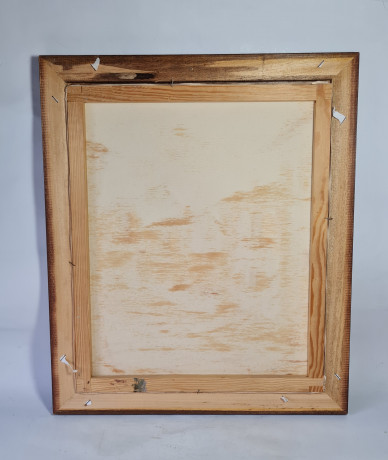 Картина винтажная J.Pascal, изображение домов в светлых тонах, деревянная рама, 54,5 x 46 см, Германия, 1960-1970гг.