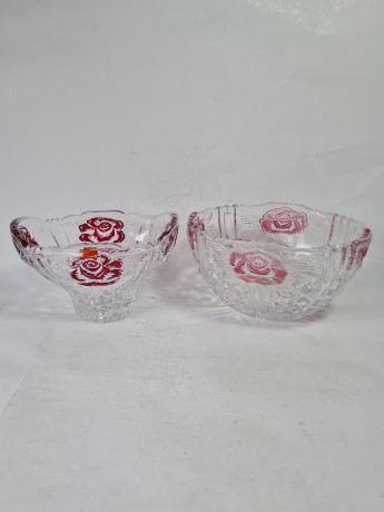 Набор вазочек винтажных Anna Hutte, с красным декором, хрусталь, 2 шт., Германия, 1960-70гг.