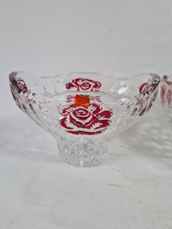 Набор вазочек винтажных Anna Hutte, с красным декором, хрусталь, 2 шт., Германия, 1960-70гг.
