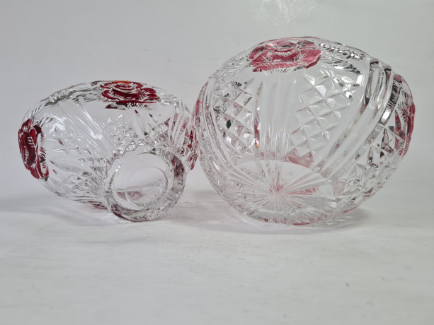 Набор вазочек винтажных Anna Hutte, с красным декором, хрусталь, 2 шт., Германия, 1960-70гг.