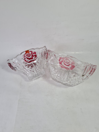 Набор вазочек винтажных Anna Hutte, с красным декором, хрусталь, 2 шт., Германия, 1960-70гг.