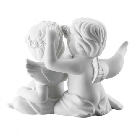 Rosenthal Rosenthal Engelpaar mit Blumenkranz gross weiss matt 12,5 cm Розенталь пара ангелов с венком из цветов большие белые матовые 12,5см