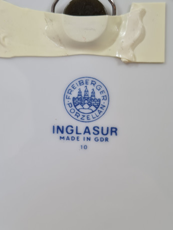 Тарелка винтажная Freiberger Porzellan суповая, Inglasur GDR "Мельница", фарфор, 21.5 см, Германия, 1960-70гг.