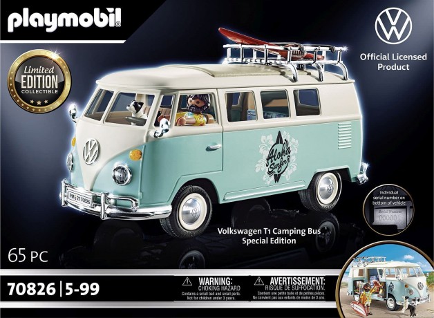 PLAYMOBIL 70826 Volkswagen T1 Camping Bus als hellblauer Surfer-Van, Плеймобил 70826 Кемпинг автобус Т1 для серфингистов