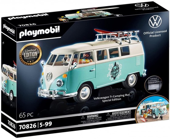 PLAYMOBIL 70826 Volkswagen T1 Camping Bus als hellblauer Surfer-Van, Плеймобил 70826 Кемпинг автобус Т1 для серфингистов