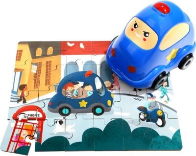 TOPBRIGHT Holzpuzzle Polizei mit Fahrzeug zum Aufbewahren Деревянный пазл для хранения полицейской машины