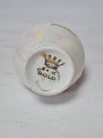 Ваза-кувшин винтажная Plankenhammer Zak Bavaria, фарфоровая с 24K позолотой "Боденское озеро", 10,5 x 5,5 см, Германия, 1960-70гг.