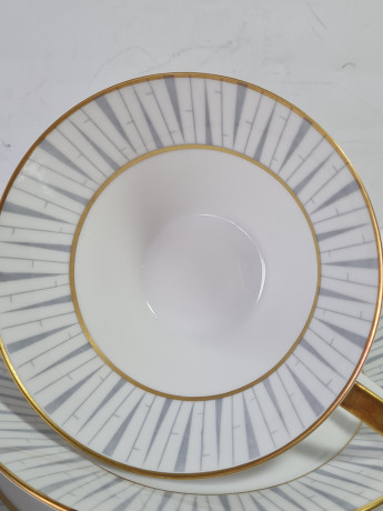 Чайное трио винтажное Konigel.prv. / Tettau 1794, серо-золотой декор, фарфор, Германия, 1960-70гг.