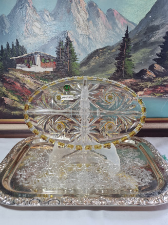 Поднос винтажный Walther Glas / Hochglanz, овальный, стекло, 31 x 19 x 4 см, Германия, 1960-70гг.
