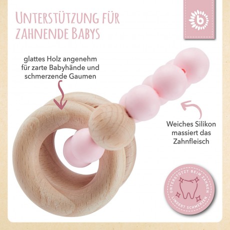bieco Greifling Holz Natur mit Silikon Kugeln Baby Beissring 7cm Greifring 0 M Beissringe Клатча из натурального дерева с силиконовыми шариками Детское прорезыватель для зубов 7см Захватывающее кольцо 0 М Прорезыватель для зубов