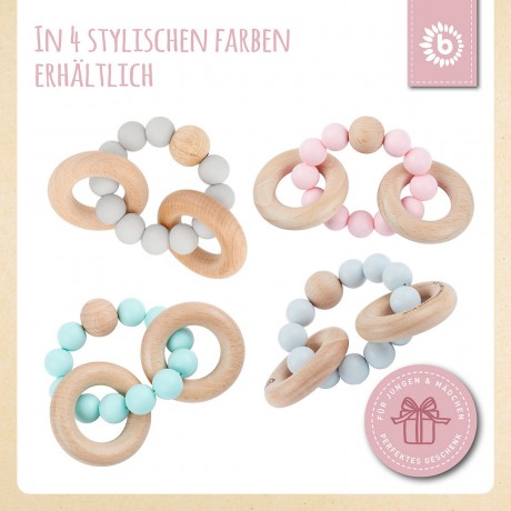 bieco Greifling Holz Natur mit Silikon Kugeln Baby Beissring 7cm Greifring 0 M Beissringe Клатча из натурального дерева с силиконовыми шариками Детское прорезыватель для зубов 7см Захватывающее кольцо 0 М Прорезыватель для зубов