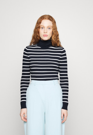 Tommy Hilfiger CABLE ROLL SWEATER Jumper blue/off white СВИТЕР CABLE ROLL Джемперы синий/белый