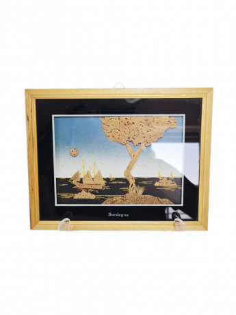 Панно декоративное винтажное из пробкового дерева "Сардиния", объемное, под стеклом, в раме, Италия, 2000-2010гг.
