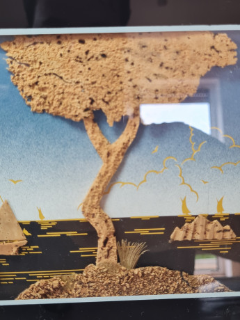 Панно декоративное винтажное из пробкового дерева "Сардиния", объемное, под стеклом, в раме, Италия, 2000-2010гг.