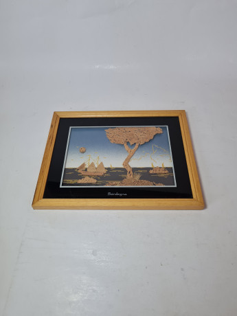 Панно декоративное винтажное из пробкового дерева "Сардиния", объемное, под стеклом, в раме, Италия, 2000-2010гг.