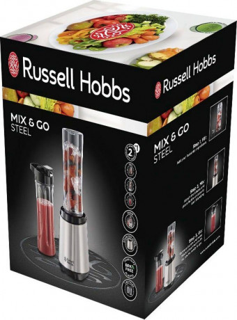 RUSSELL HOBBS RUSSELL HOBBS Standmixer Mix  Go Steel 23470-56, 300 W, (Smoothie Maker) Edelstahl/schwarz, klein  Миксер RUSSELL HOBBS миксер Mix Go Steel 23470-56, 300 Вт, (смузиница) нержавеющая сталь/черный, маленький