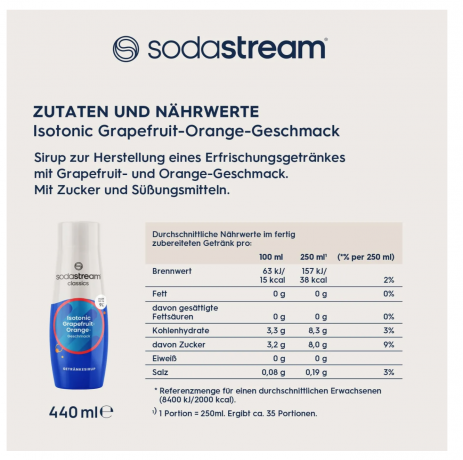 SodaStream Isotonic Sirup 440ml x 3st, Сироп для напитков со вкусом грейпфрута и апельсина Набор 3 шт х 440 мл