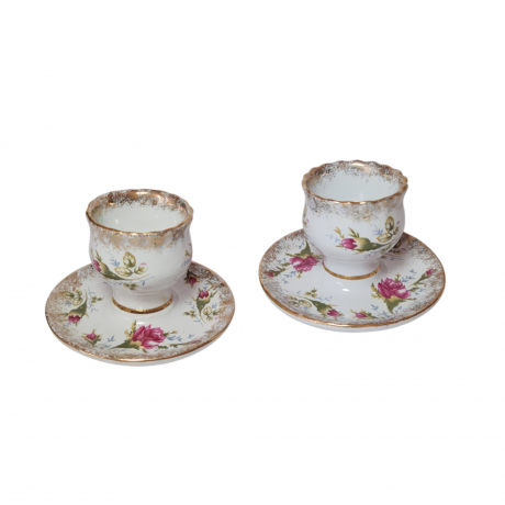 Подставки для яиц винтажные HS Chodziez Poland, белый фарфор с цветочным рисунком и обильной позолотой, 2шт х 7x 10 см, Польша, 1960-70гг.