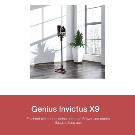 Genius Genius Akku-Stielstaubsauger INVICTUS X9 kabelloser Staubsauger, Deluxe-Set 23-tlg., beutellos HEPA Filter, LED Ladestation freistehend UV Licht Burste  Беспроводной пылесос Genius Беспроводной пылесос INVICTUS X9, роскошный набор из 23 предметов, 