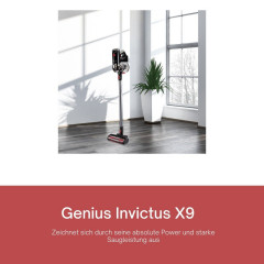 Genius Genius Akku-Stielstaubsauger INVICTUS X9 kabelloser Staubsauger, Deluxe-Set 23-tlg., beutellos HEPA Filter, LED Ladestation freistehend UV Licht Burste  Беспроводной пылесос Genius Беспроводной пылесос INVICTUS X9, роскошный набор из 23 предметов, 