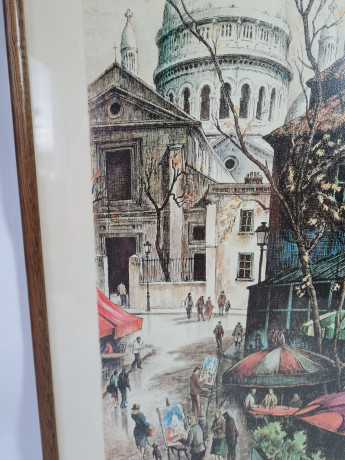 Картина винтажная Kunsthaus Schaller KG / Otriz Alfau "Площадь Тертр в Париже", под стеклом, 55 x 28 см, Германия, 1960-1970гг.