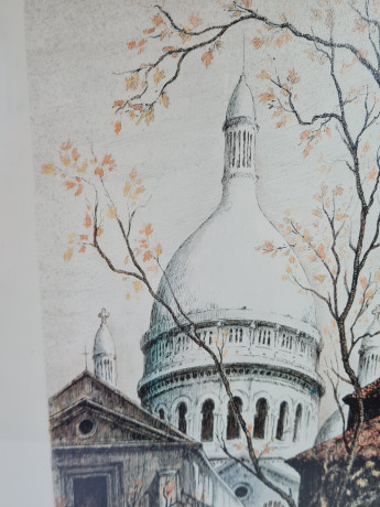 Картина винтажная Kunsthaus Schaller KG / Otriz Alfau "Площадь Тертр в Париже", под стеклом, 55 x 28 см, Германия, 1960-1970гг.