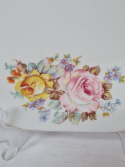 Erichwald Белое овальное фарфоровое блюдо с ручками с цветочным рисунком и позолотой, 34,5 x 22 x 5,5 см, Германия, 1960-70гг.