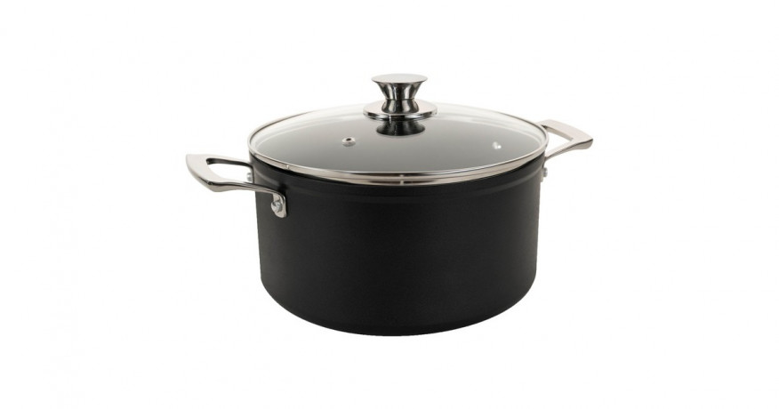 Cerafit Cerafit Plasma Topf O 24cm schwarz/edelstahl, mit Design-Glasdeckel schwarz/edelstahl Кастрюля Cerafit Plasma O 24см, черный/нержавеющая сталь, с дизайнерской стеклянной крышкой