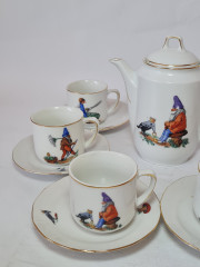 Кофейный сервиз винтажный Im Stil Arzberg Bavaria на 6 персон: кофейник, кофейные пары, фарфор, Германия, 1960-70гг.