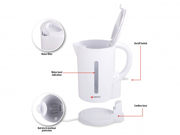 Alpina Alpina Wasserkocher ALPINA Wasserkocher, 1,7 L, 2200 W, weiss  Чайник Alpina Чайник ALPINA, 1,7 л, 2200 Вт, белый