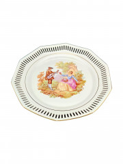 Тарелка винтажная Schwarzenhammer Bavaria "Влюбленная пара", вырубной фарфор, 23.5 см, Германия, 1960-70гг.