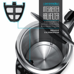 Arendo Arendo Wasserkocher, 1,7 l, 3000 W, Edelstahl, Schnellkoch Funktion, Temperatureinstellung 70° C 100° C Чайник Arendo, 1,7 л, 3000 Вт, нержавеющая сталь, функция быстрого закипания, регулировка температуры 70°С 100°С