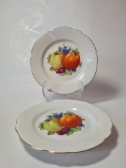 Набор тарелок винтажных Bareuther "Фрукты" с рельефным краем, ручная роспись, 6 шт., 15 см, фарфор, Германия, 1960-70гг.