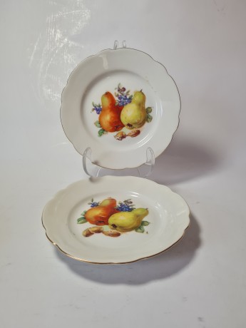 Набор тарелок винтажных Bareuther "Фрукты" с рельефным краем, ручная роспись, 6 шт., 15 см, фарфор, Германия, 1960-70гг.