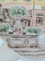 Тарелка декоративная винтажная Goebel, белый фарфор с изображением Рыночной площади г. Дурла, 22 x 2 см, Германия, 1960-70гг.