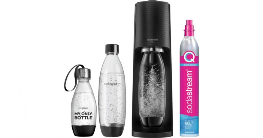SodaStream SodaStream Wassersprudler Terra Vorteilspack schwarz, inkl. 3 Kunststoffflaschen, CO?-Zylinder	  schwarz Устройство для приготовления газировки SodaStream Terra в недорогой упаковке черного цвета, включая 3 пластиковые бутылки и баллон с CO?