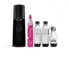 SodaStream Wassersprudler Terra Vorteilspack schwarz, inkl. 3 Kunststoffflaschen, CO2-Zylinder schwarz, набор с 3 бутылками, аппарат для газирования воды, Quick Connect CO до 60 л, черный, сифон для приготовления газированной воды дома, Германия