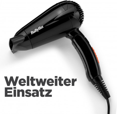 BaByliss Travel dry 2000 Фен  дорожный для путешестий, черный, складной, 2000вт, 300г