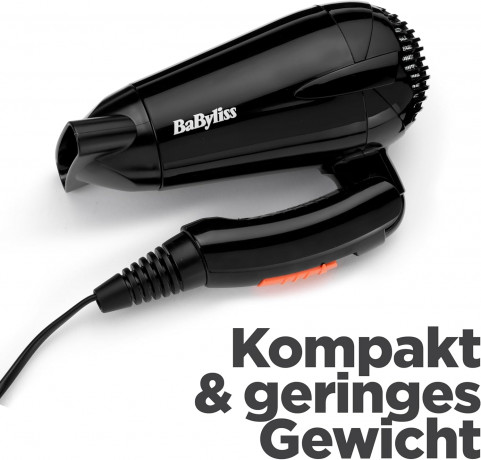BaByliss Travel dry 2000 Фен  дорожный для путешестий, черный, складной, 2000вт, 300г