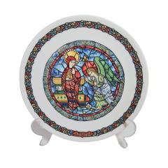 Тарелка декоративная винтажная Limoges "Благовещение", №AS 288, в заводской упаковке, сертификат, фарфор, 21 см, Франция, 1960-70гг.