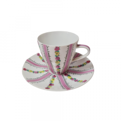 Steinbuck-Email Винтажная чайная пара "Цветы в розовом на белом фоне", Австрия, 1970-80гг.