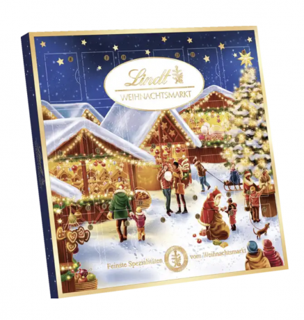 Lindt Mini-Tisch-Adventskalender Weihnachtsmarkt 115g, Линдт Адвент-календарь 2025 Рождественская ярмарка, 24 конфеты, 19см х 19см, 115 грамм