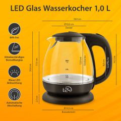 T24 T24 Reise-Wasserkocher T24 GlasWasserkocher mit LED 1100 Watt 1 Liter schwarz, 1 l, 1100 W  Дорожный чайник T24 Стеклянный чайник T24 со светодиодной подсветкой 1100 Вт 1 л черный, 1 л, 1100 Вт
