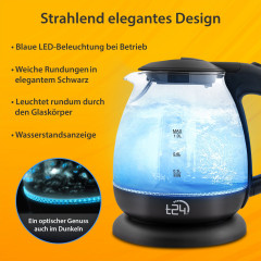 T24 T24 Reise-Wasserkocher T24 GlasWasserkocher mit LED 1100 Watt 1 Liter schwarz, 1 l, 1100 W  Дорожный чайник T24 Стеклянный чайник T24 со светодиодной подсветкой 1100 Вт 1 л черный, 1 л, 1100 Вт