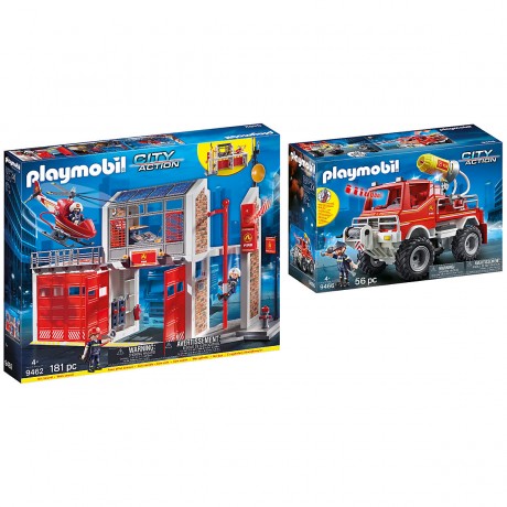 PLAYMOBIL PLAYMOBIL 2er Set: 9462 Grosse Feuerwache + 9466 Feuerwehr-Truck PLAYMOBIL Набор из 2 предметов: Большая пожарная станция 9462 + Пожарная машина 9466